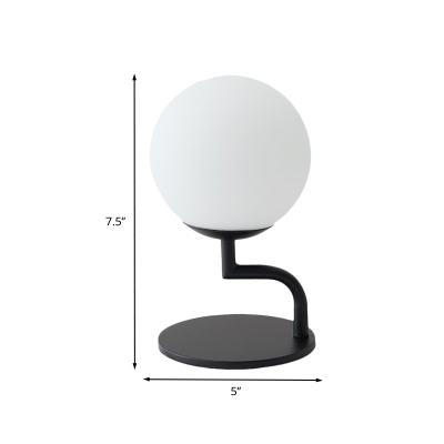 White Glass Globe Nightstand Light Simplicity 1 Light Table Lighting in White for Bedside