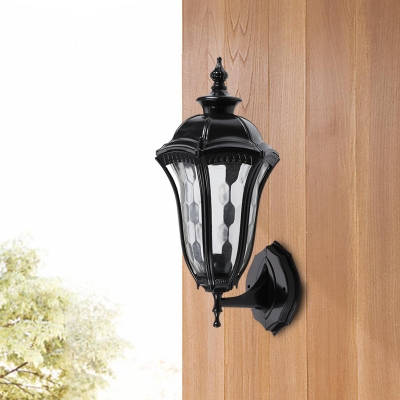 1 Light Sconce Lighting Country Urn Shape Clear Dimpled Glass Wall Mount Lamp Fixture in Black