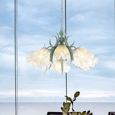 Blue 3/6/9 Bulbs Chandelier Lamp Romantic Pastoral Frosted White Glass Scalloped Suspension Light for Living Room