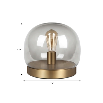 Dome Clear Glass Table Light Postmodern 1 Bulb Gold Nightstand Lighting with Round Metal Base
