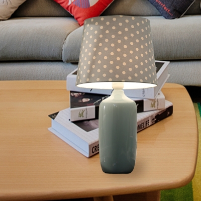 Fabric Tapered Desk Light Minimalist 1 Head Blue/Pink/Green Ceramic Designed Night Table Lamp with Dot Design