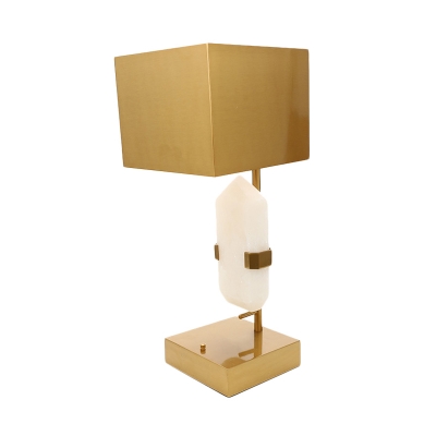 Gold Finish Rectangle Nightstand Lighting Simplicity 1 Head Metallic Table Light with White Stone Design