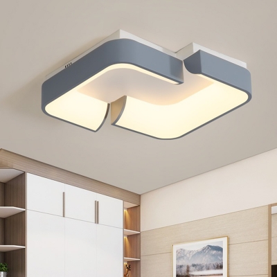 Iron Severed Square Flushmount Simple LED Ceiling Flush Mount in Grey for Bedroom, Warm/White Light