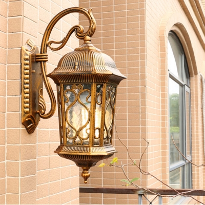 Lantern Outdoor Wall Mount Farmhouse Metallic 1 Head Black/Brass Finish Wall Sconce Lighting