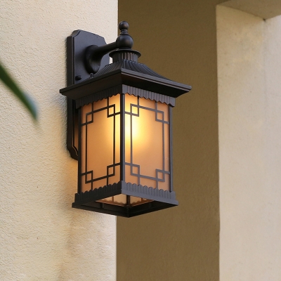 Metallic Squared Pavilion Sconce Country 1 Head Outdoor Wall Mounted Lamp in Black