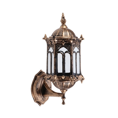 Pavilion Outdoor Sconce Light Countryside Clear Glass 1-Bulb Black/Brass Wall Mount Fixture