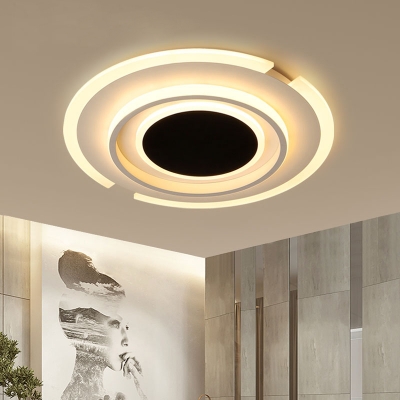Rings Flushmount Lighting Simplistic Acrylic Living Room LED Ceiling Fixture in Black and White, 16.5