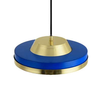 Round Pendulum Light Minimal Metallic 1 Head Blue Finish Suspension Pendant for Living Room