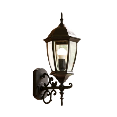 Rustic Pinecone Wall Sconce 1 Light Clear Glass Wall Mount Fixture in Black/Bronze for Outdoor