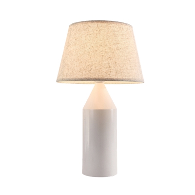 White Cone Nightstand Light Modern Style 1-Head Fabric Night Lamp with Metal Pencil Base