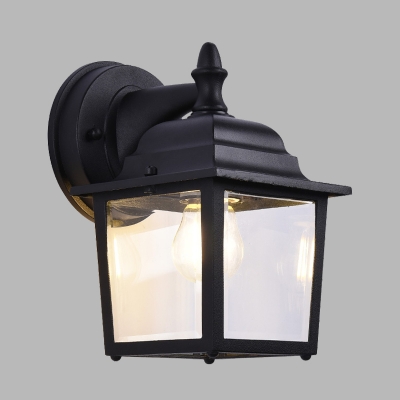 1 Bulb Open Bottom Wall Light Fixture Country Black Finish Clear Glass Sconce Lamp