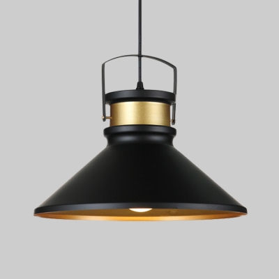 1-Head Down Lighting Farmhouse Dining Room Ceiling Lamp with Flared Aluminum Shade in Black