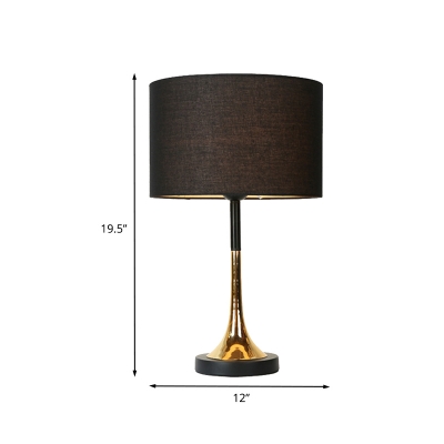 Black Finish Drum Table Lighting Contemporary 1 Head Fabric Nightstand Light with Base