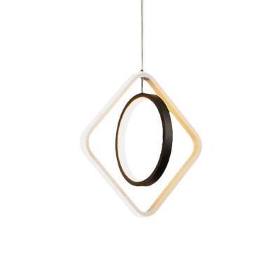 Black Ring and Squared Pendant Modern LED Acrylic Ceiling Hang Fixture in Warm/White Light