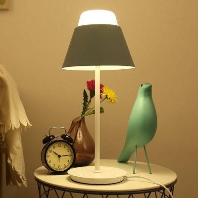 Blue/Pink Cone Nightstand Light Modern Style 1 Bulb Metal Night Table Lighting for Bedroom