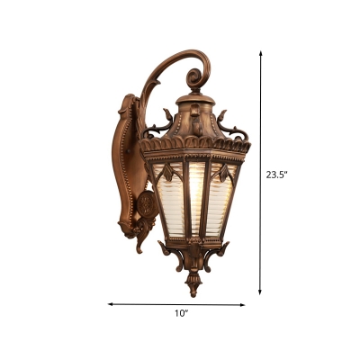 Brass Lantern Wall Sconce Light Country Ribbed Glass 1 Bulb Outdoor Wall Mount Fixture