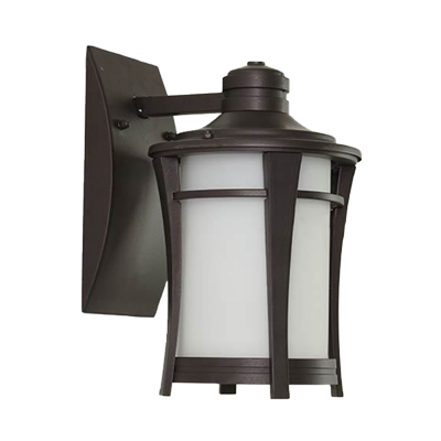 Cylindrical Corner Wall Sconce Lodges White/White and Yellow Glass 1 Light Copper Outdoor Wall Mount Lamp