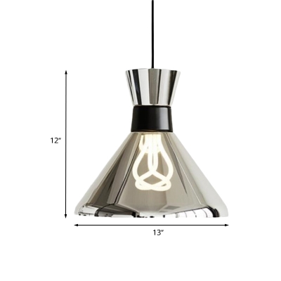 Funnel Kitchen Ceiling Hang Fixture Clear Glass 1-Head Modernist Suspension Lamp in Chrome
