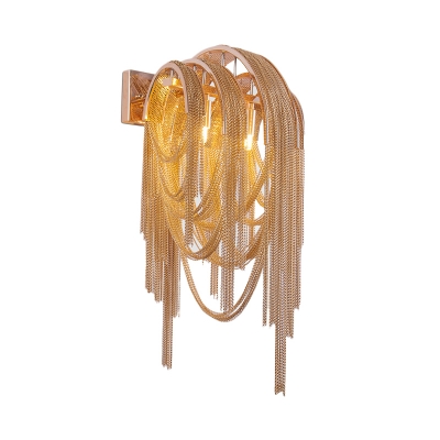 Gold Tassel Wall Mounted Lamp Contemporary 2 Heads Metallic Sconce Light Fixture for Bedroom