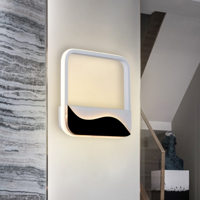Hallway LED Wall Lamp Simplicity Black and White Wavy Designed Sconce Light Fixture with Square Acrylic Shade in Warm/White Light