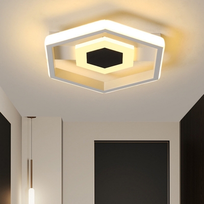 Hexagon Metallic Flush Light Fixture Modernist LED White Ceiling Flush Mount for Corridor, White/Warm Light