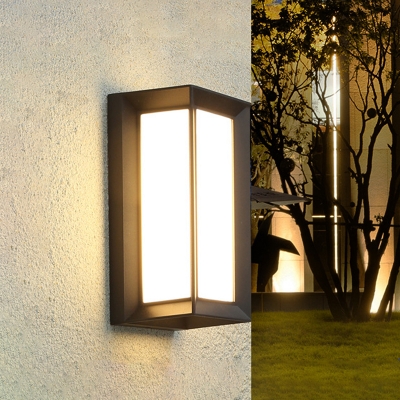 LED Flush Wall Sconce Farmhouse Cuboid Shape Cream Glass Wall Mounted Lamp in Black, Warm/White Light