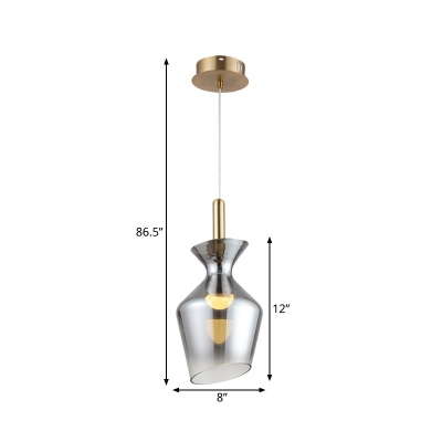 LED Kitchen Pendant Lamp Nordic Brass Hanging Light Kit with Bottle Smoke Gray Shade