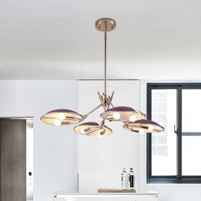 Metal Domed Ceiling Suspension Lamp Minimal 8 Bulbs Purple Finish Chandelier Lighting Fixture