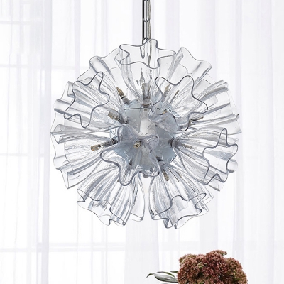 Minimal Flower Clear Glass Pendant Chandelier 19 Heads Hanging Light Fixture in White for Bedroom