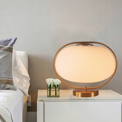 Modern Lantern Opal Glass Table Lamp 1-Light Night Lighting in Brass with Plug In Cord for Bedroom