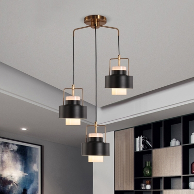 Modernism Cylinder Metallic Hanging Light Fixture 3 Heads Pendant Lighting Fixture in Black