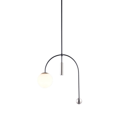 Post Modern Global Hanging Pendant White Glass 1 Bulb Living Room Ceiling Lamp with Black Arch Design