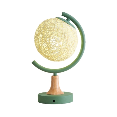 Spherical Rattan Desk Lighting Asian 1 Bulb Grey/White/Green Finish Night Table Light for Bedroom