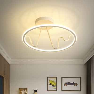 Study Room LED Semi Flush Mount Fixture Minimalism White Ceiling Light with Circular Acrylic Shade