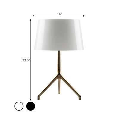 Tapered Fabric Night Lamp Simple 1 Light Black/White Table Lighting with Metal Tripod Base