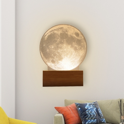 Wood Circular Wall Sconce Light Contemporary Acrylic Internal Carving Processed LED Wall Mount Lamp for Bedroom
