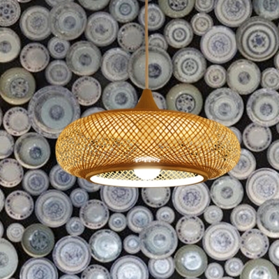 1 Bulb Restaurant Hanging Lamp Minimalist Beige Suspension Pendant with Oblong Rattan Shade