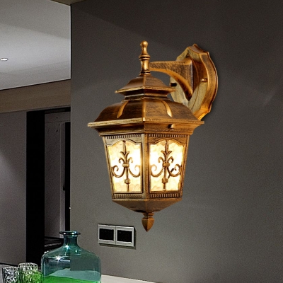 1 Head Textured Glass Wall Light Country Black/Brass Lantern Corner Up/Down Sconce Lamp Fixture