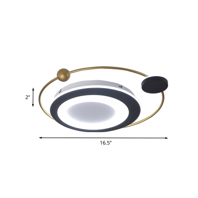 Circular Flush Mount Lighting  Acrylic Black and Gold LED Ceiling Fixture for Restaurant in