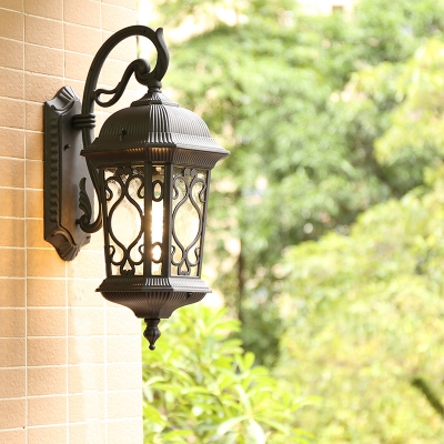 Lantern Outdoor Wall Mount Farmhouse Metallic 1 Head Black/Brass Finish Wall Sconce Lighting