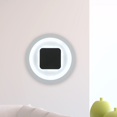 LED Bedroom Wall Light Sconce Modern Black-White Wall Mounted Lamp with Square and Circle Metal Shade
