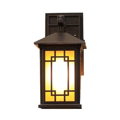 Lodges Cuboid Sconce 1-Bulb Metallic Wall Lighting Fixture in Black with Yellow Glass Shade