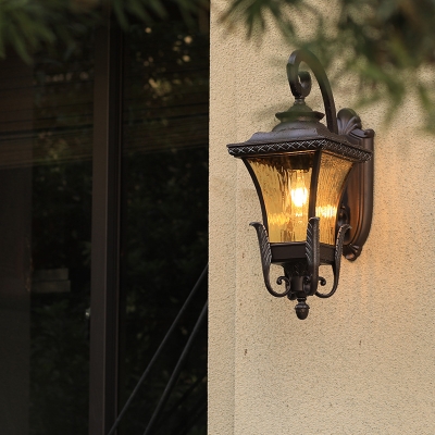Metal Dark Coffee Wall Lighting Lantern 1-Bulb Lodges Wall Mount Sconce for Outdoor Corner