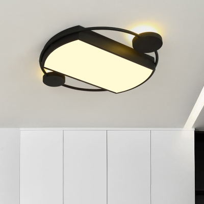 Minimalist Circular Ceiling Fixture Acrylic Living Room LED Flushmount Lighting with Geometric Design in Black, 16