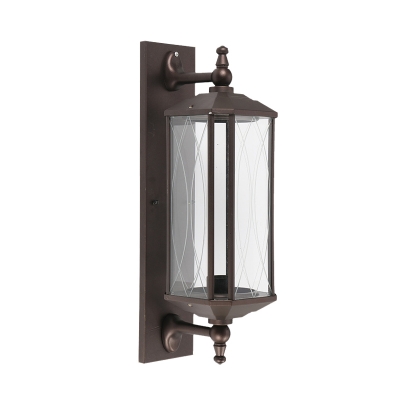 Rectangle Clear Glass Wall Sconce Lighting Rustic 1 Head Outdoor Wall Mounted Lamp in Dark Coffee