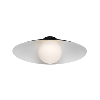 White/Black Global Flush Light Contemporary 1 Bulb Opal Glass Ceiling Flush Mount for Hallway with Saucer Design