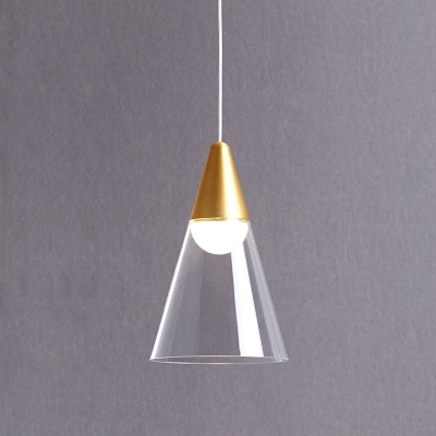 1 Bulb Bedroom Ceiling Pendant Light Simple Gold LED Suspension Lamp with Cone Smoke Gray Glass Shade