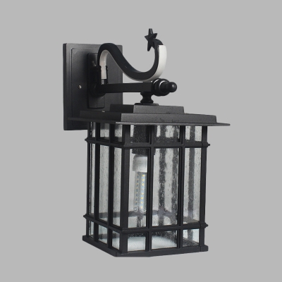 1 Bulb Cuboid Wall Mount Fixture Country Black Finish Seeded Glass Wall Sconce Lighting for Passage