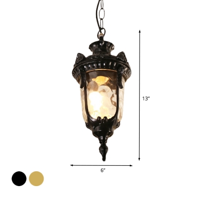 1 Head Pendant Lighting Rustic Lantern Metallic Suspension Lamp in Black/Brass with Water Glass Shade