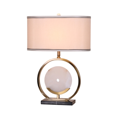 Black and Gold Round Marble Table Light Contemporary 1 Head Metal Desk Lamp with Fabric Shade
